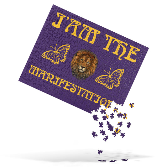 “I’AM THE MANIFESTATION!”Purple Jigsaw Puzzle W/Yellow Font