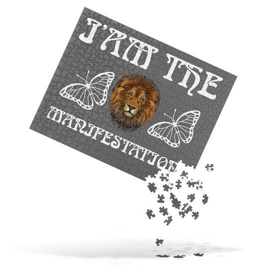 “I’AM THE MANIFESTATION!”Grey Jigsaw Puzzle W/White Font