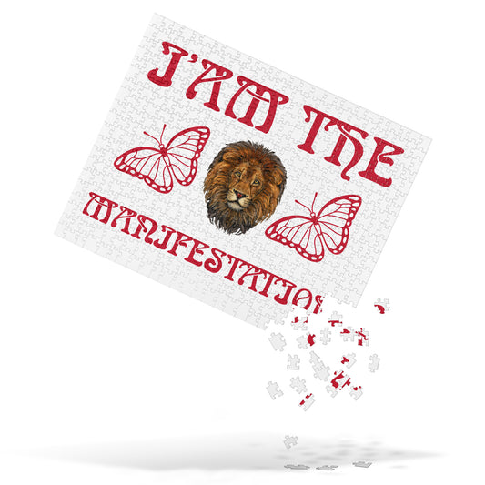 “I’AM THE MANIFESTATION!”White Jigsaw Puzzle W/Red Font