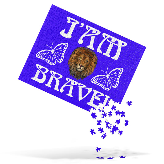 “I’AM BRAVE!” Blue Jigsaw Puzzle W/White Font