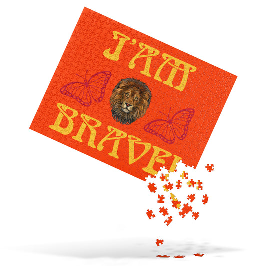 “I’AM BRAVE!” Light Orange Jigsaw Puzzle W/Yellow Font