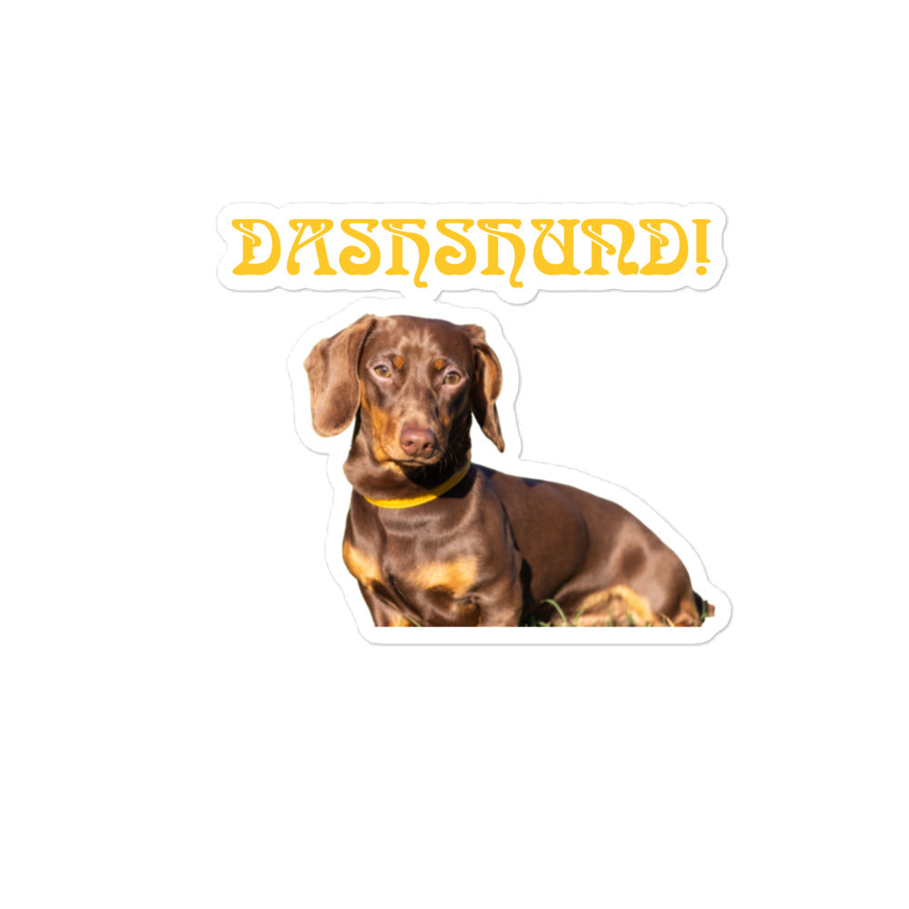 “DASHSHUND!”Bubble-Free Stickers W/Yellow Font