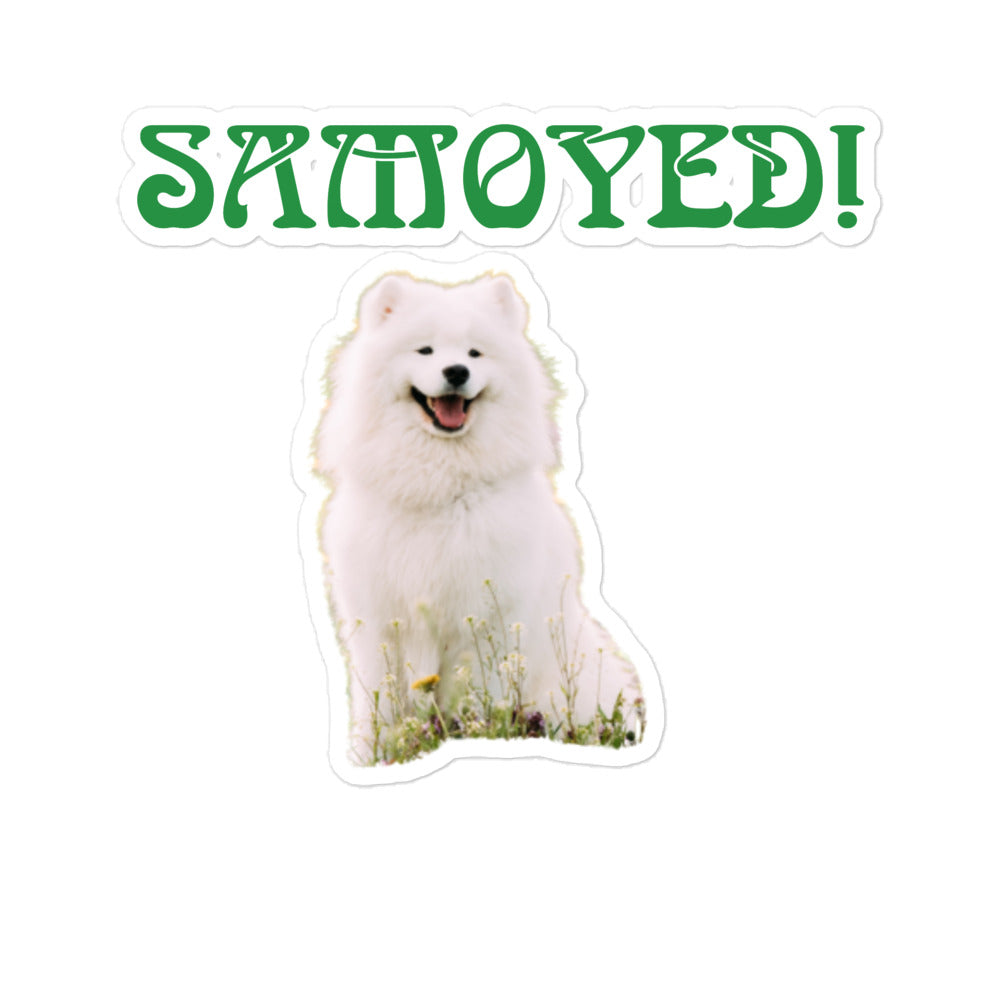 “SAMOYED!”Bubble-Free Stickers W/Green Font