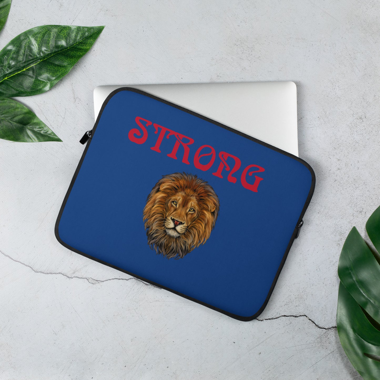 “STRONG”Navy Blue Laptop Sleeve W/Red Font