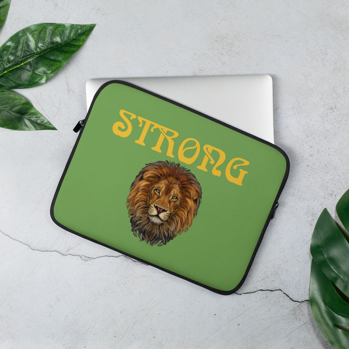 “STRONG”Green Laptop Sleeve W/Yellow Font