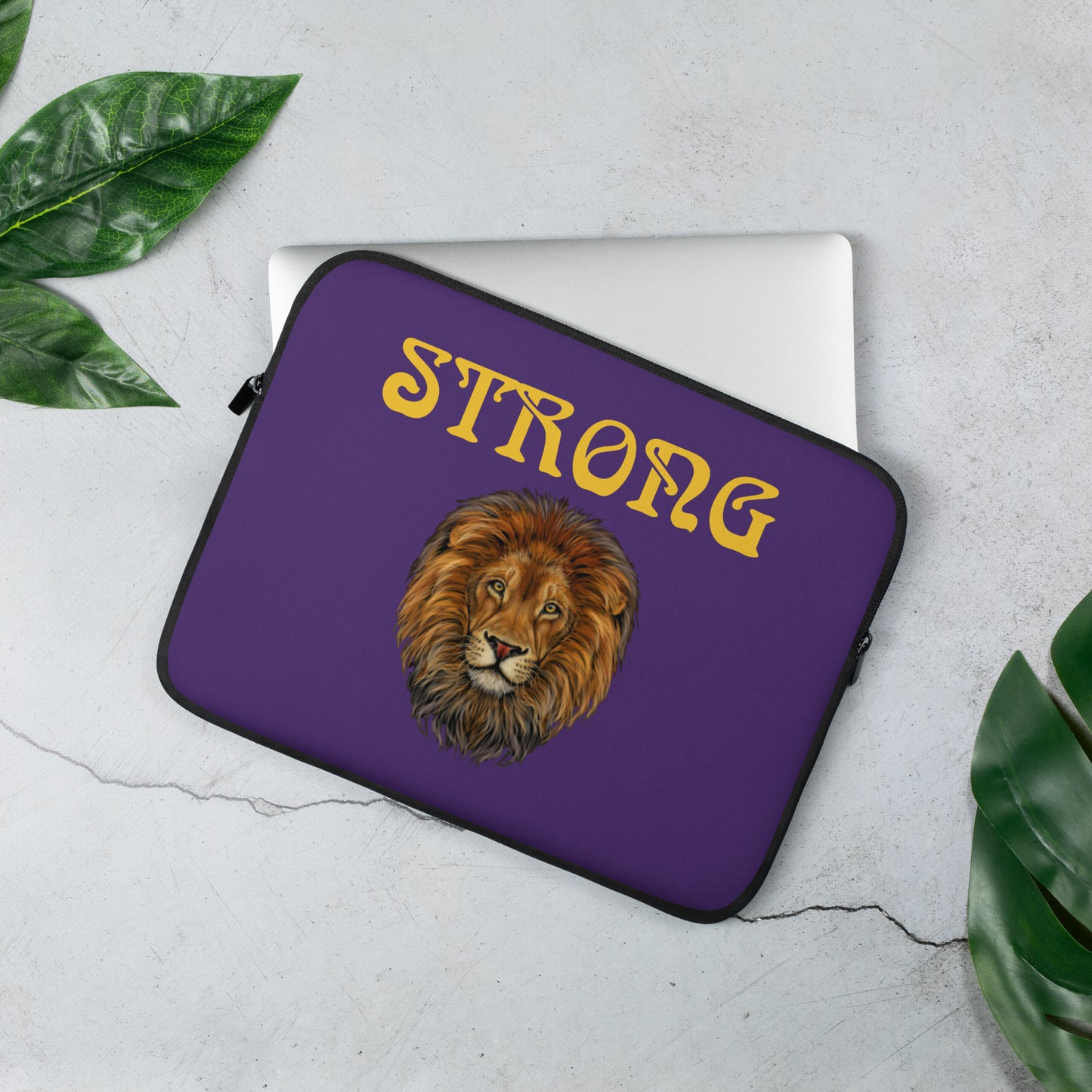 “STRONG”Purple Laptop Sleeve W/Yellow Font