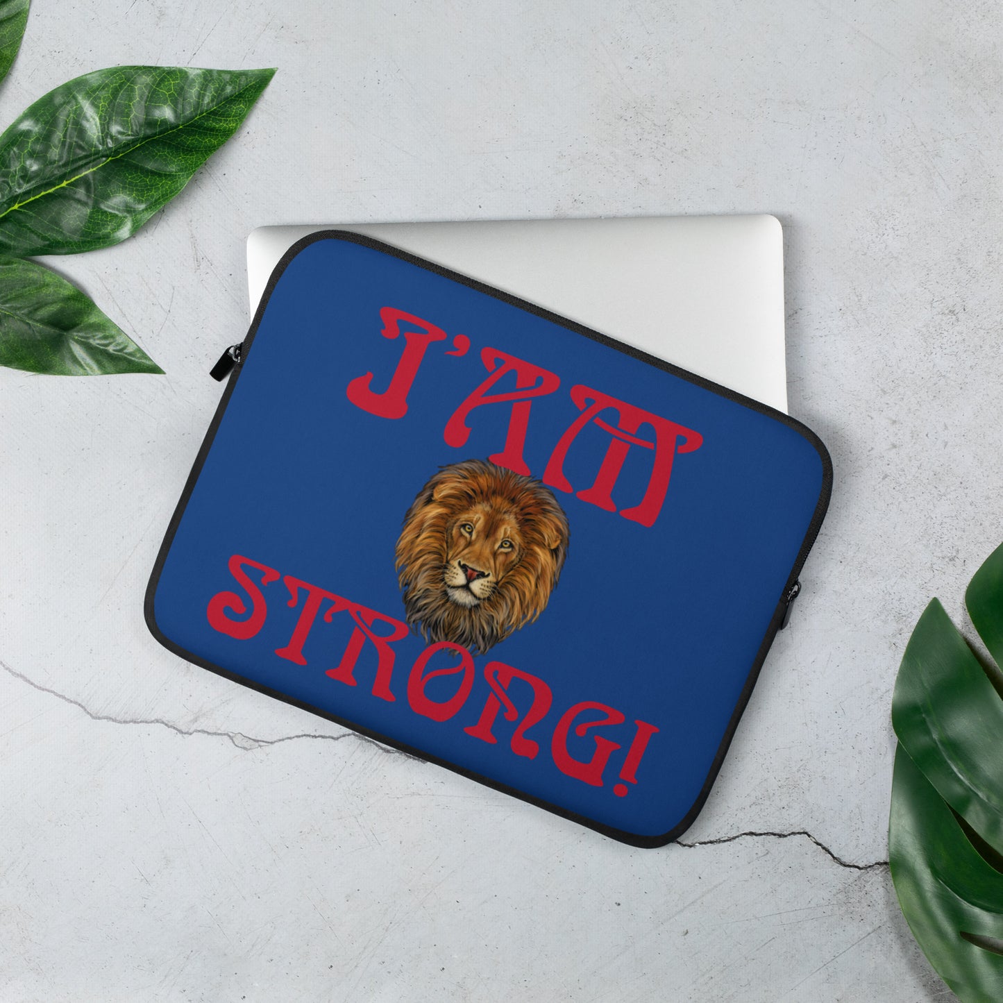 “I’AM STRONG!”Blue Laptop Sleeve W/Red Font