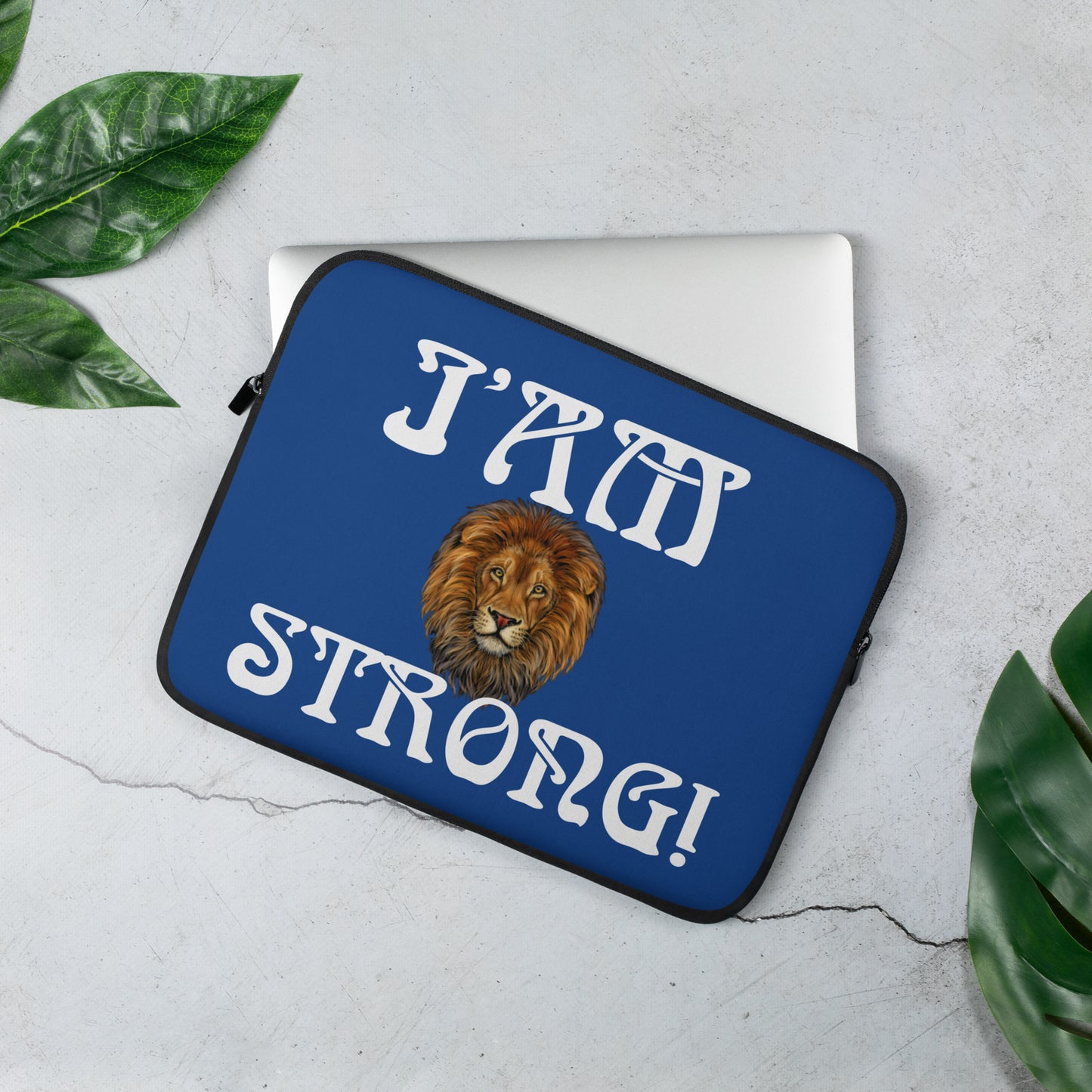 “I’AM STRONG!”Blue Laptop Sleeve W/White Font