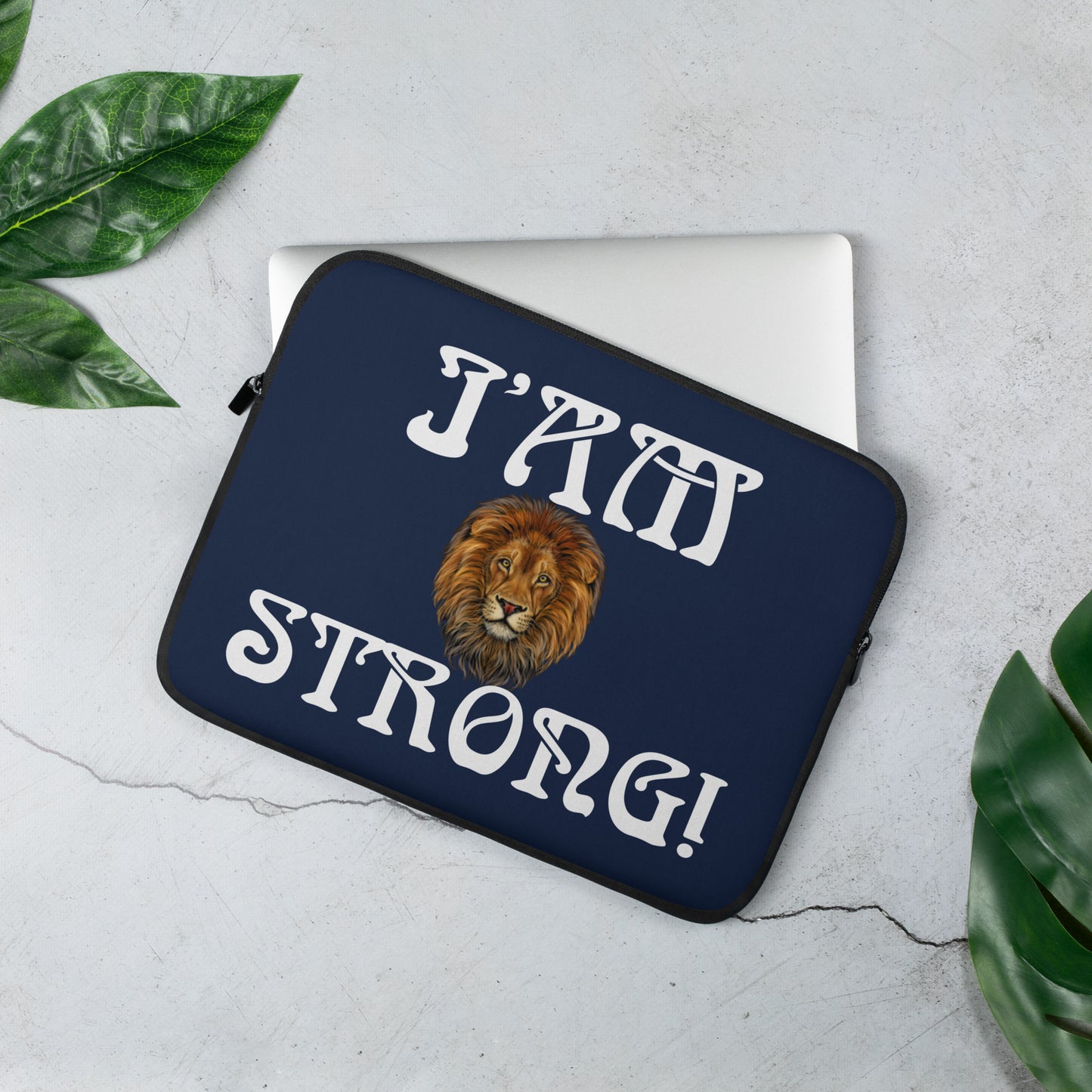 “I’AM STRONG!”Navy Laptop Sleeve W/White Font