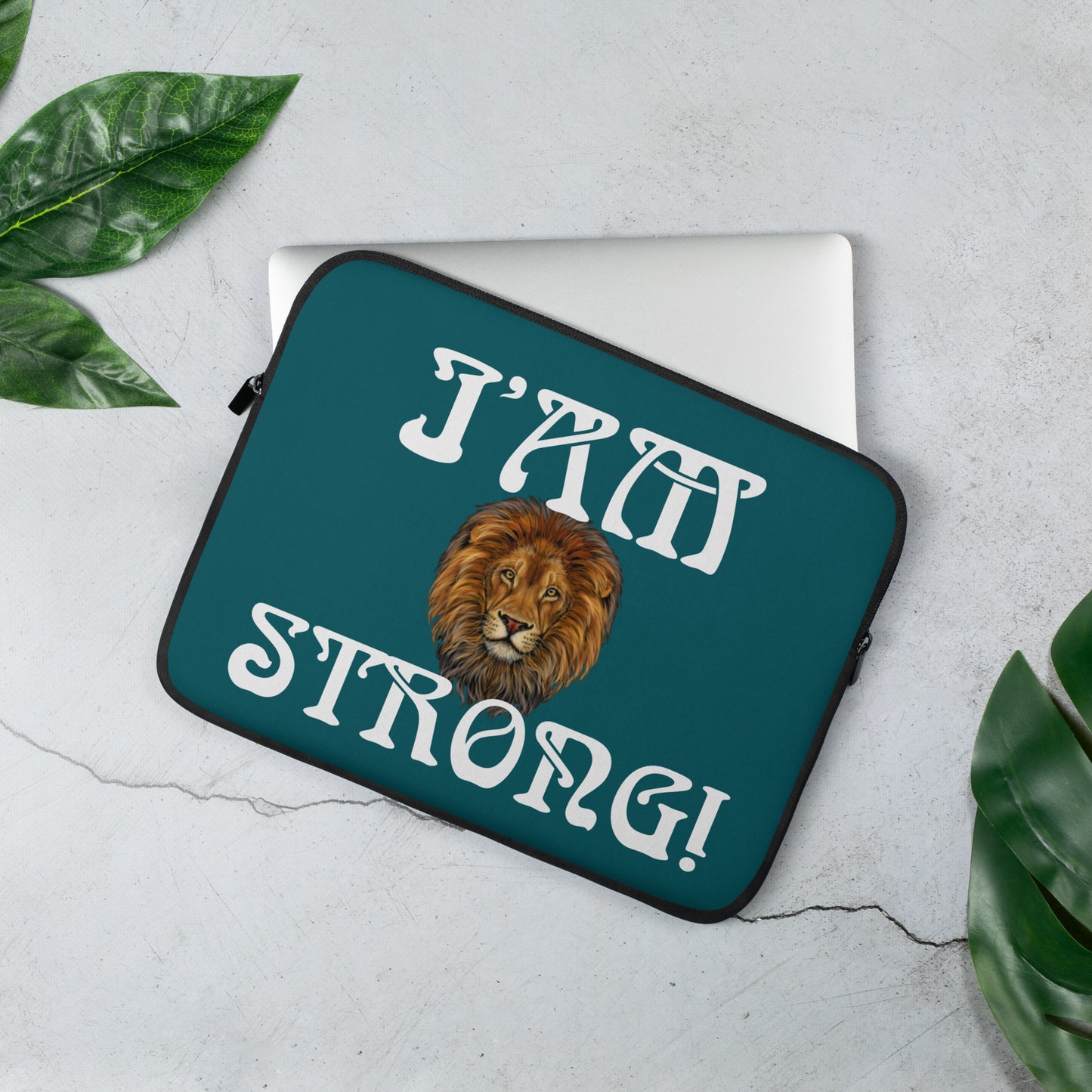 “I’AM STRONG!”Sherpa Blue Laptop Sleeve W/White Font