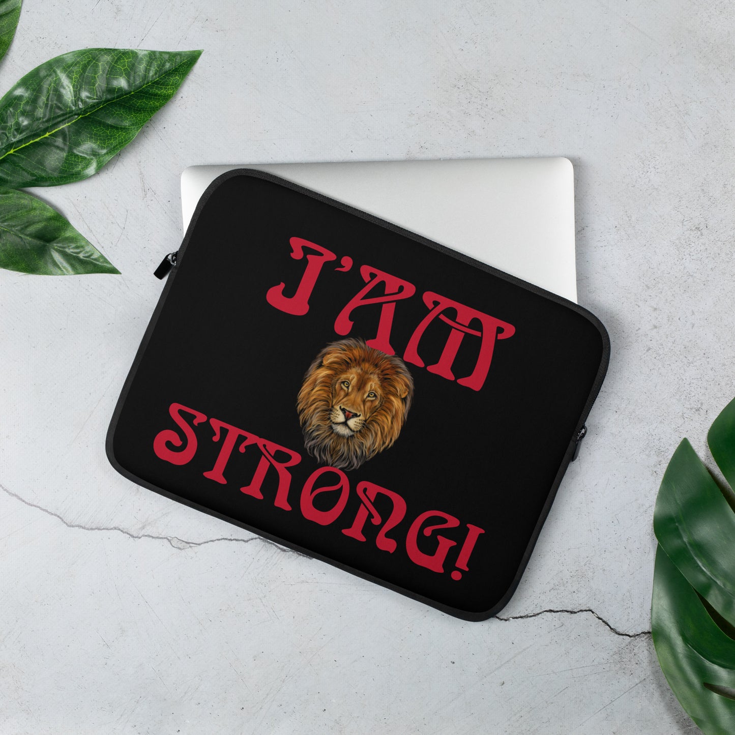 “I’AM STRONG!”Black Laptop Sleeve W/Red Font