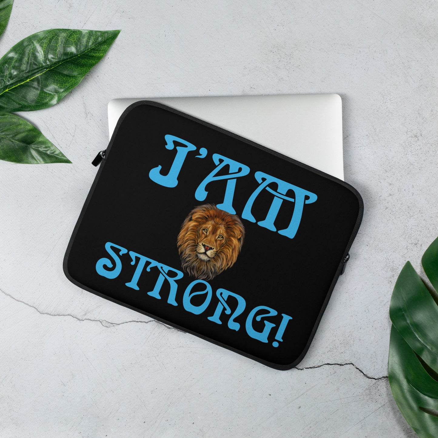 “I’AM STRONG!”Black Laptop Sleeve W/SkyBlue Font