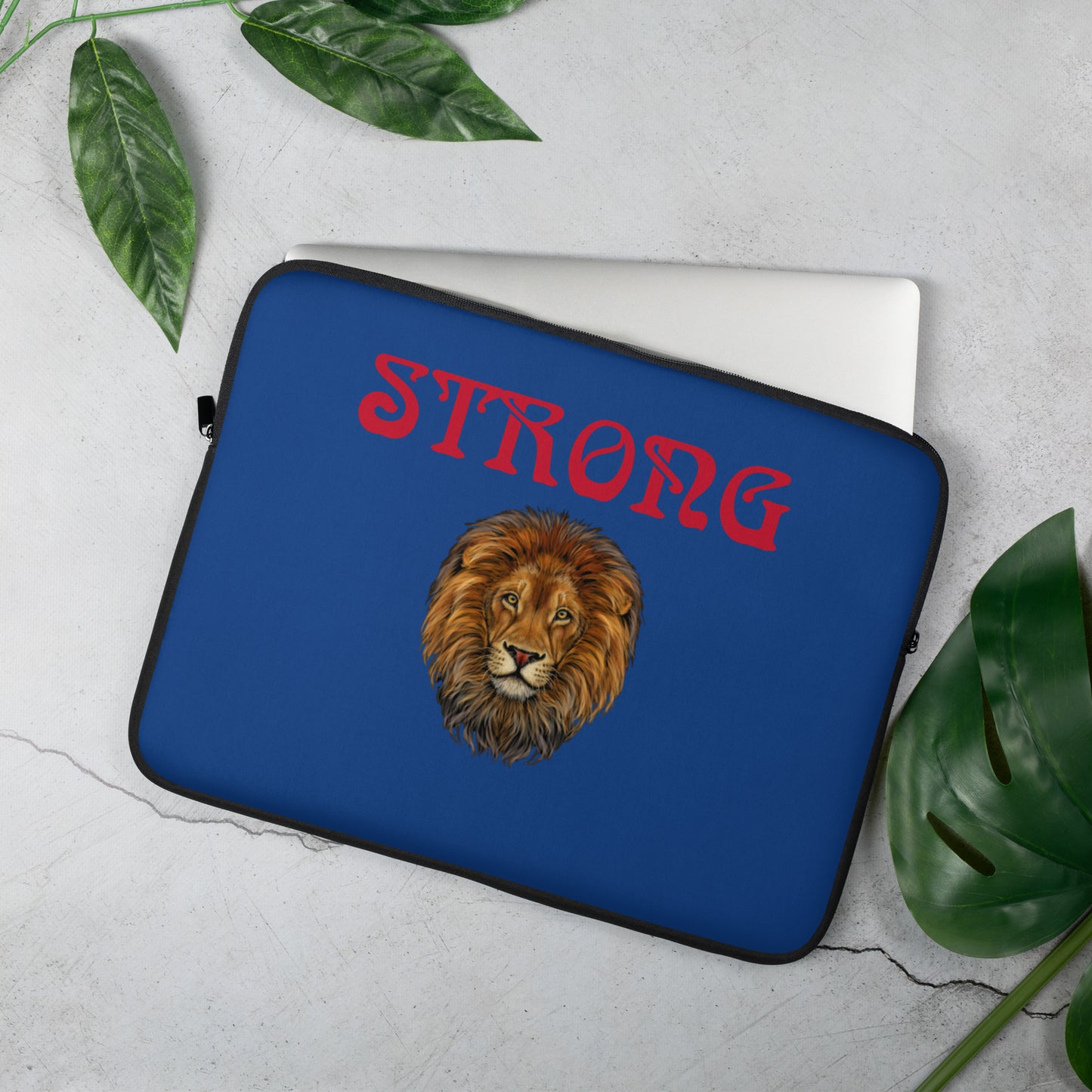 “STRONG”Navy Blue Laptop Sleeve W/Red Font