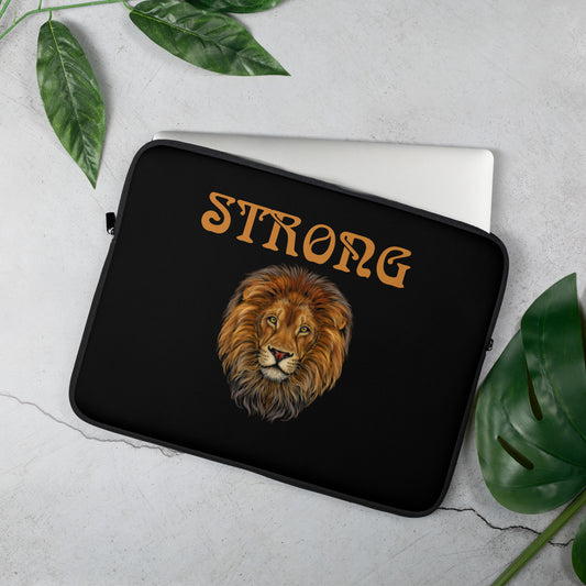 “STRONG”Black Laptop Sleeve W/Bronze Font