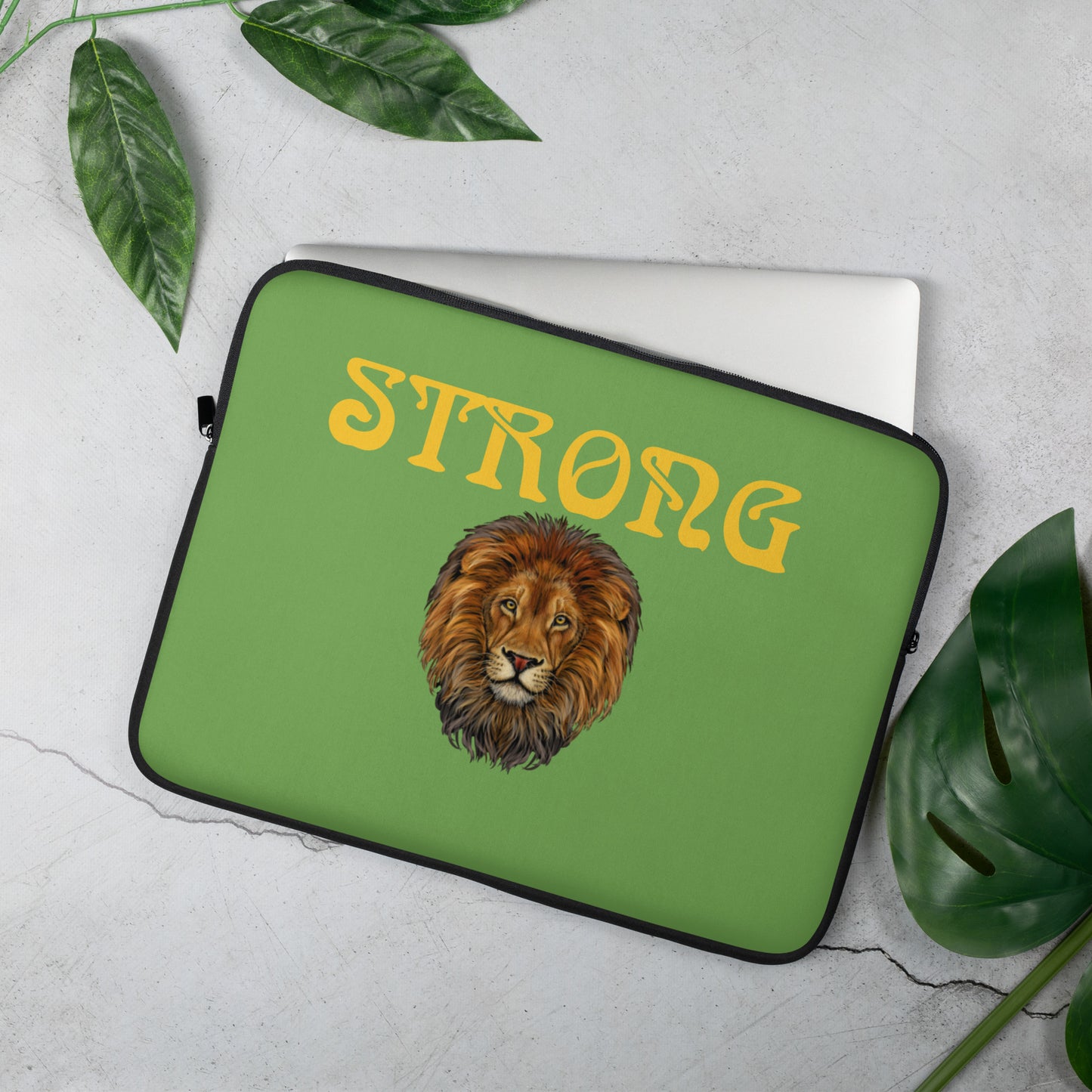 “STRONG”Green Laptop Sleeve W/Yellow Font