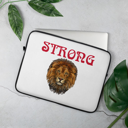 “STRONG”White Laptop Sleeve W/Red Font