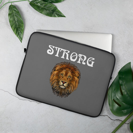 “STRONG”Grey Laptop Sleeve W/White Font