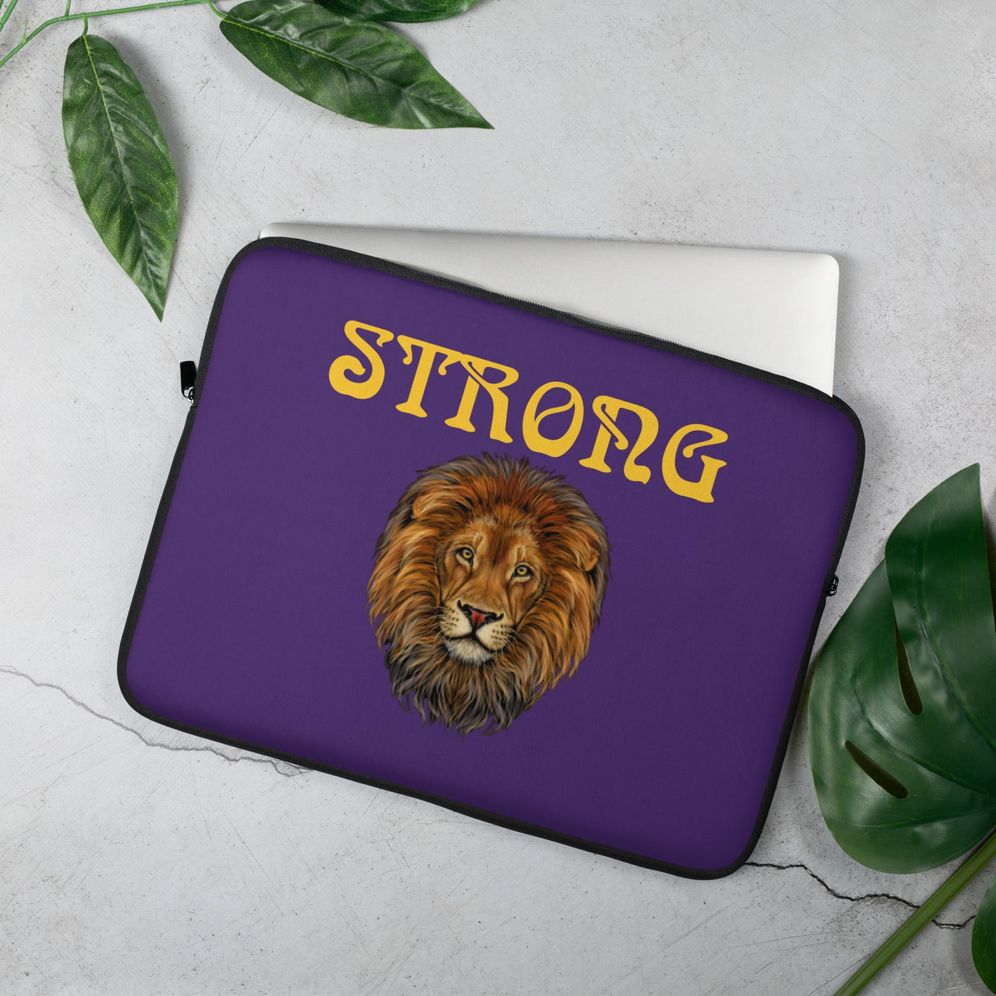 “STRONG”Purple Laptop Sleeve W/Yellow Font