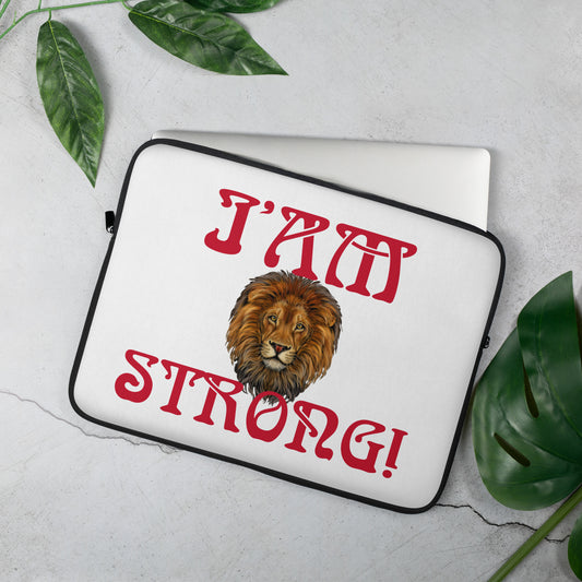 “I’AM STRONG!” White Laptop Sleeve W/Red Font