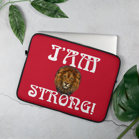 “I’AM STRONG!”Red Laptop Sleeve W/White Font