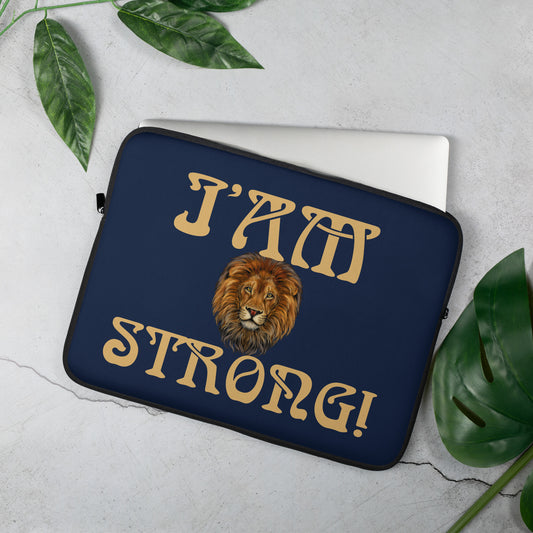 “I’AM STRONG!”Navy Laptop Sleeve W/Fawn Font