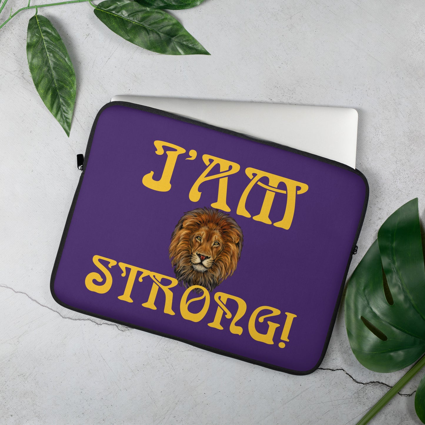 “I’AM STRONG!”Purple Laptop Sleeve W/Yellow Font