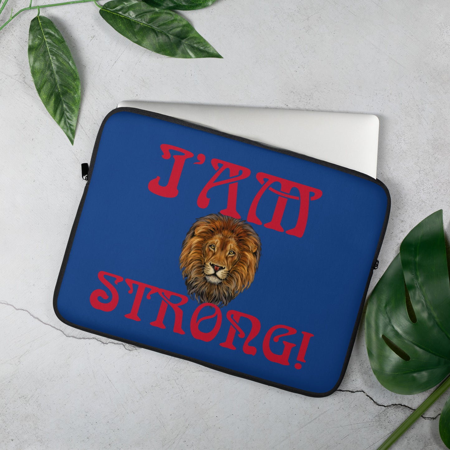 “I’AM STRONG!”Blue Laptop Sleeve W/Red Font