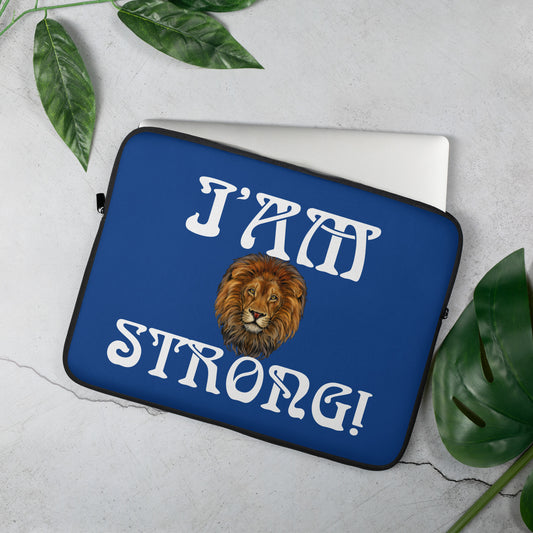 “I’AM STRONG!”Blue Laptop Sleeve W/White Font