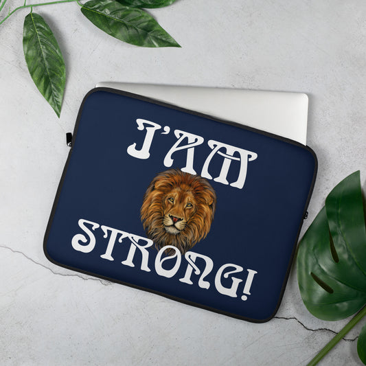 “I’AM STRONG!”Navy Laptop Sleeve W/White Font