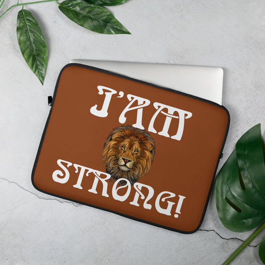 “I’AM STRONG!”Brown Laptop Sleeve W/White Font