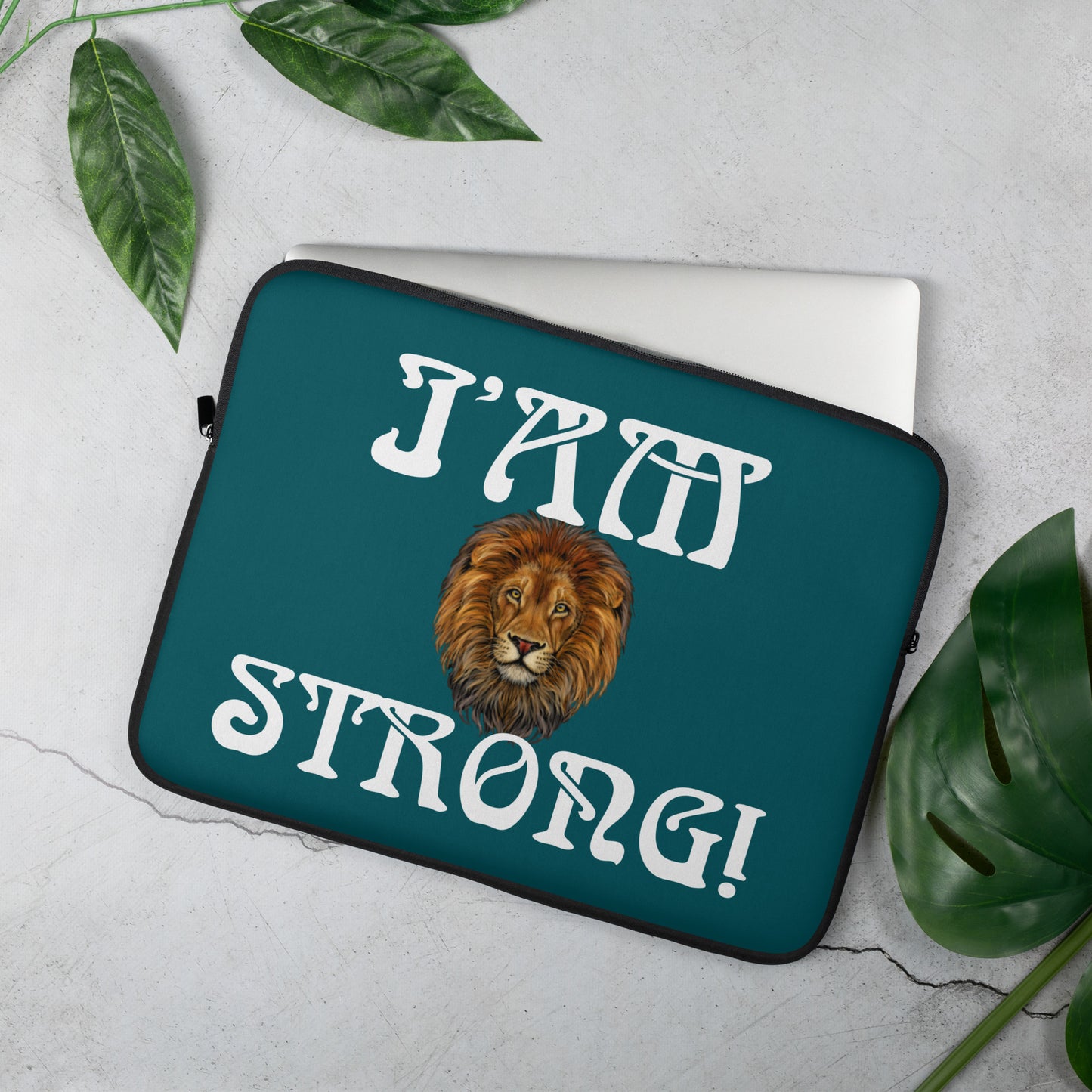 “I’AM STRONG!”Sherpa Blue Laptop Sleeve W/White Font