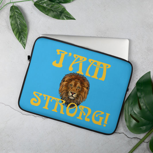 “I’AM STRONG!”SkyBlue Laptop Sleeve W/Yellow Font