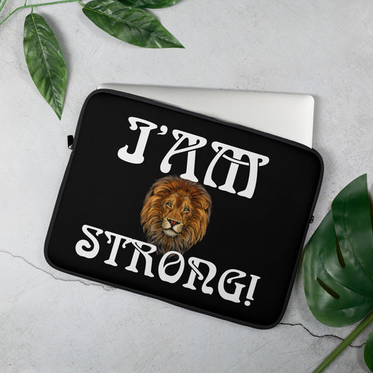 “I’AM STRONG!”Black Laptop Sleeve W/White Font