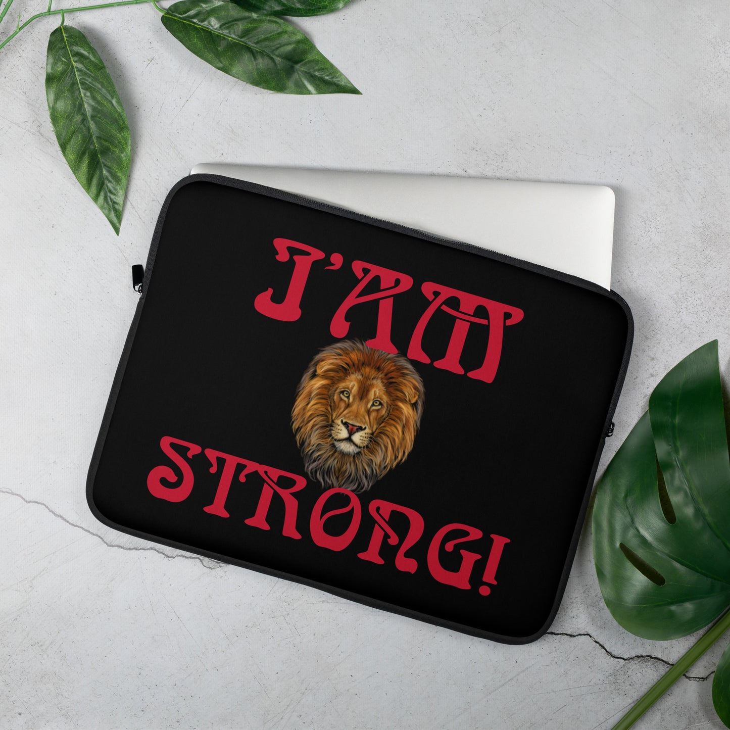 “I’AM STRONG!”Black Laptop Sleeve W/Red Font