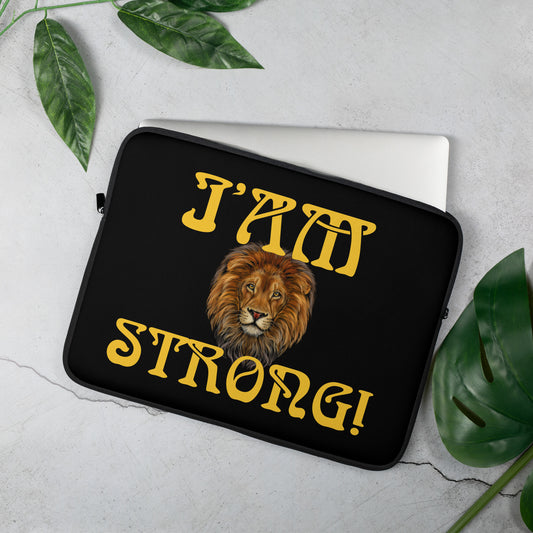 “I’AM STRONG!”Black Laptop Sleeve W/Yellow Font