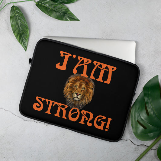 “I’AM STRONG!”Black Laptop Sleeve W/Orange Font