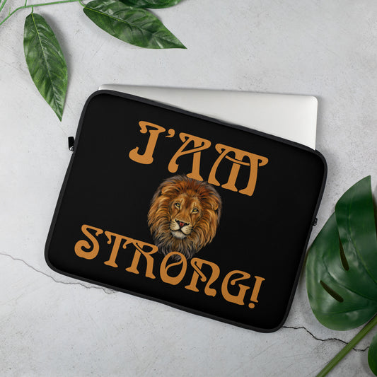 “I’AM STRONG!”Black Laptop Sleeve W/Bronze Font