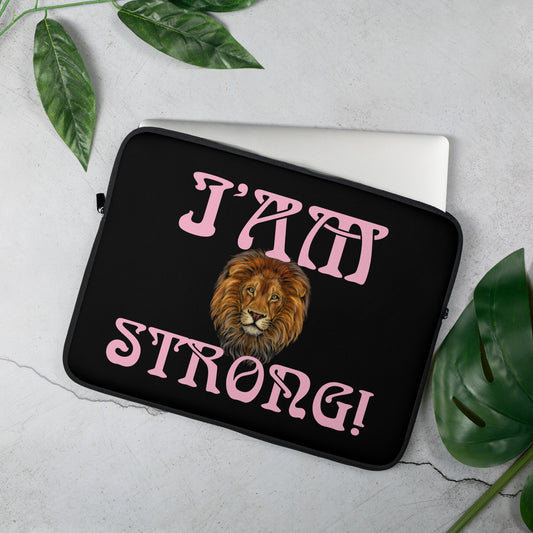 “I’AM STRONG!”Black Laptop Sleeve W/Cotton Candy Font