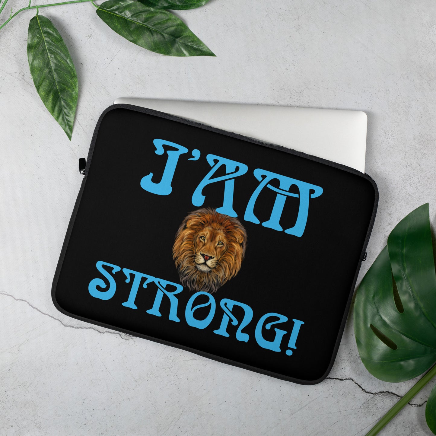 “I’AM STRONG!”Black Laptop Sleeve W/SkyBlue Font