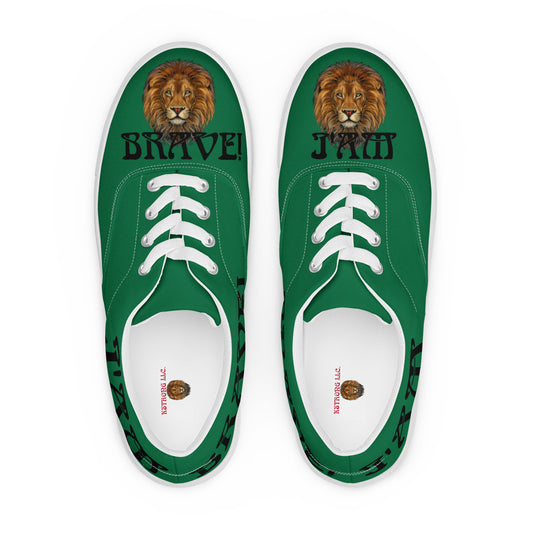 “I’AM BRAVE!”Green Men’s Lace-Up Canvas Shoes W/Black Font