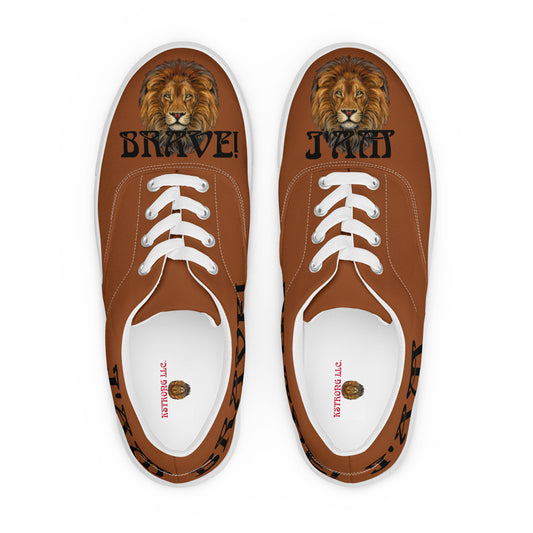 “I’AM BRAVE!” Brown Men’s Lace-Up Canvas Shoes W/Black Font