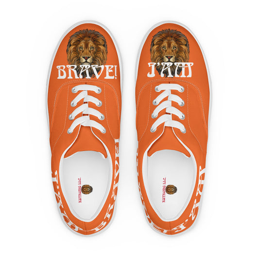 “I’AM BRAVE!”Orange Men’s Lace-Up Canvas Shoes W/White Font