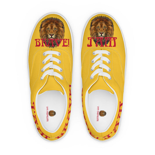 “I’AM BRAVE!” Yellow Men’s Lace-Up Canvas Shoes W/Red Font