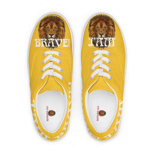 “I’AM BRAVE!” Yellow Men’s Lace-Up Canvas Shoes W/White Font