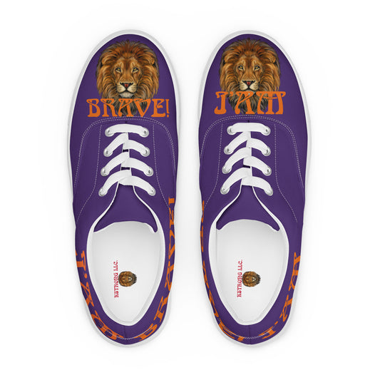“I’AM BRAVE!” Purple Men’s Lace-Up Canvas Shoes W/Orange Font