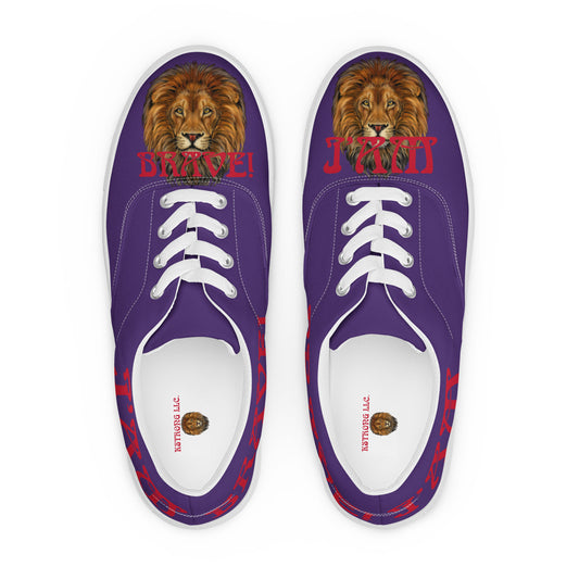 “I’AM BRAVE!” Purple Men’s Lace-Up Canvas Shoes W/Red Font