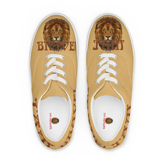 “I’AM BRAVE!”Fawn Men’s Lace-Up Canvas Shoes W/Brown Font