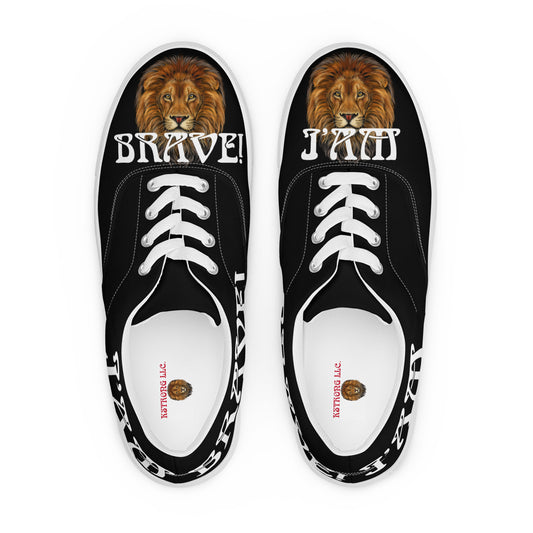 “I’AM BRAVE!”Black Men’s Lace-Up Canvas Shoes W/White Font