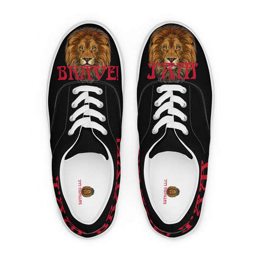 “I’AM BRAVE!”Black Men’s Lace-Up Canvas Shoes W/Red Font