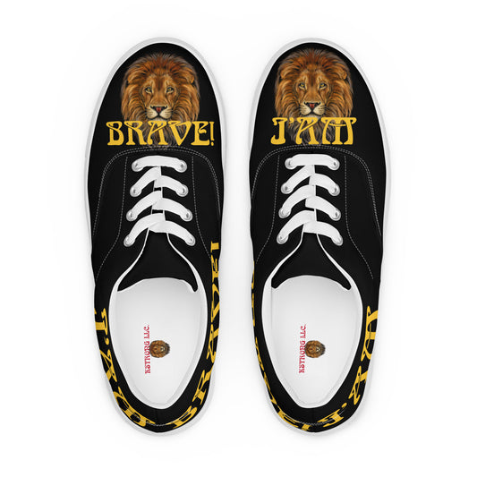 “I’AM BRAVE!”Black Men’s Lace-Up Canvas Shoes W/Yellow Font